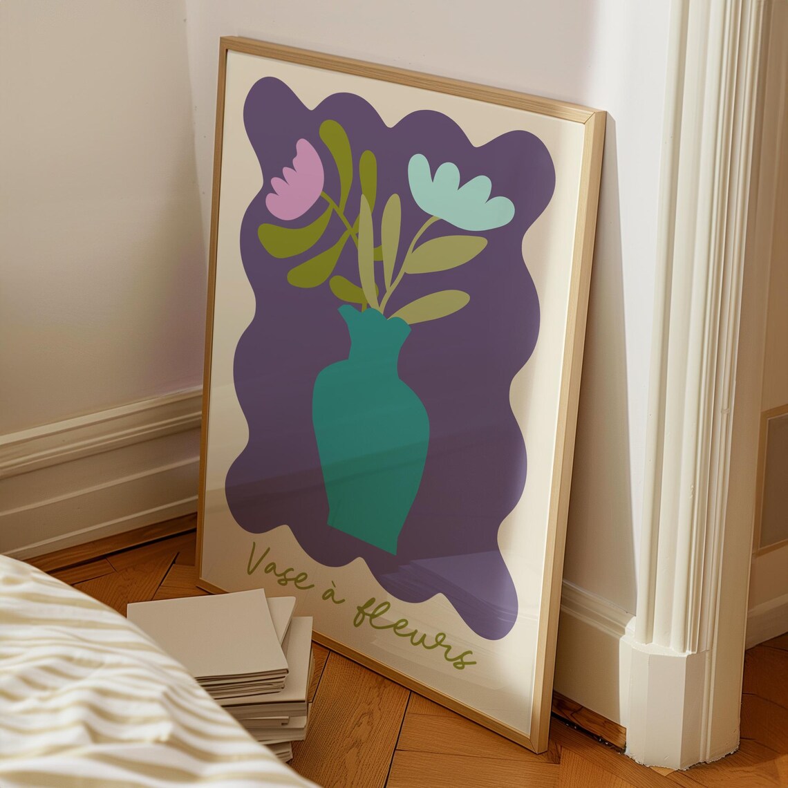 Vase à Fleurs French Teal Vase Purple Ground Modern Floral Art Poster - Image 2
