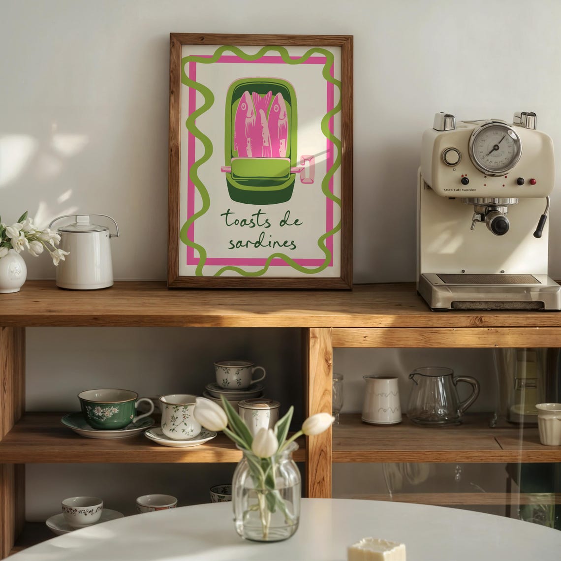 Toasts De Sardines Pink Tin Can Retro Kitchen French Food Art Poster - Image 2