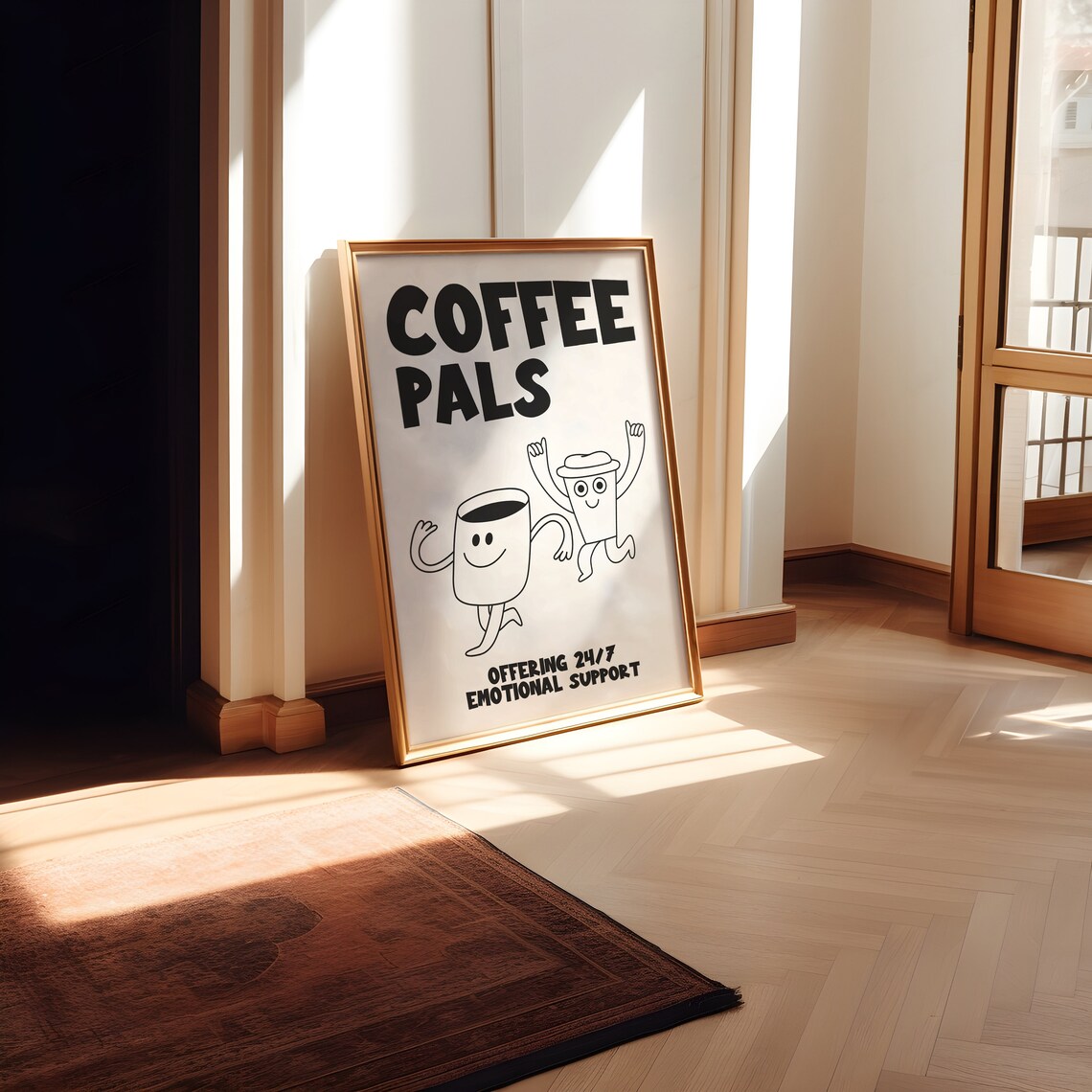 Coffee Pals Fun Illustration Kitchen Print, Retro Minimalist - Image 3