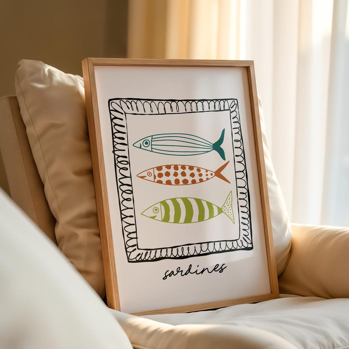 Hand Drawn Sardine Trio Whimsical Fish Illustration Kitchen Poster - Image 2