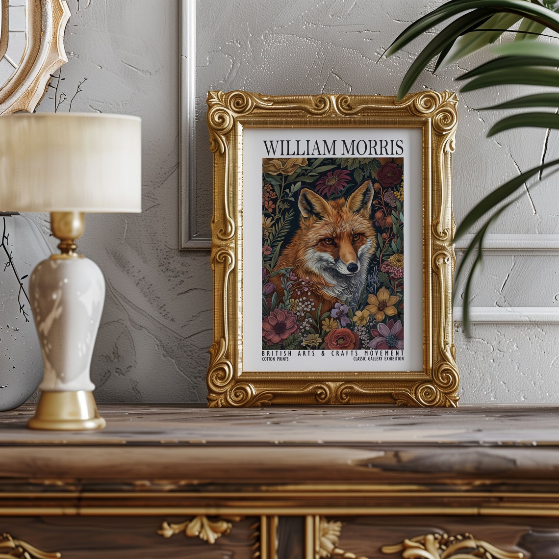 William Morris Red Fox Dark Botanical Woodland Exhibition Poster - Image 3