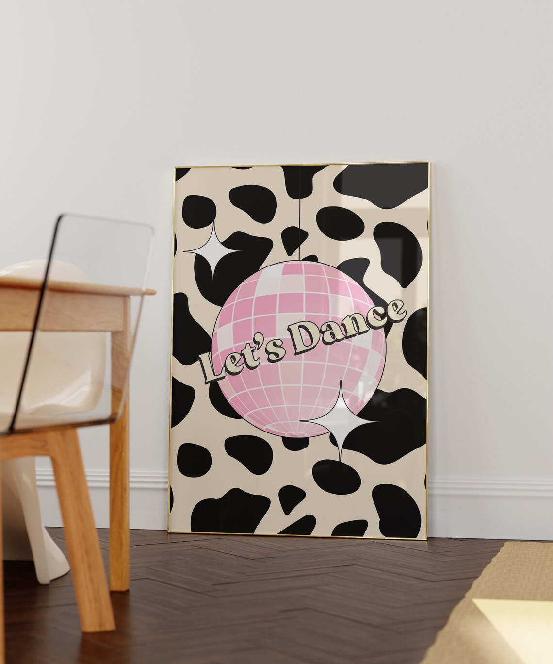 Lets Dance Disco Ball Cow Print Poster, Y2K Funky 90s - Image 2