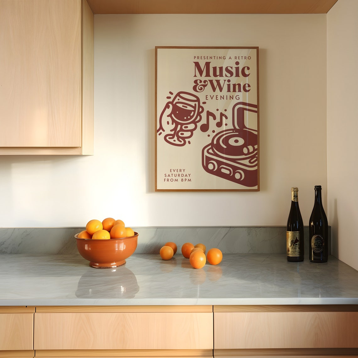 Retro Music And Wine Evening Groovy Vinyl Record Player Bar Poster - Image 3