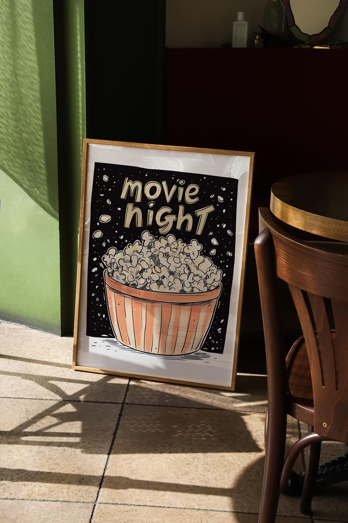 Movie Night Popcorn Bucket Fun Hand Drawn Home Cinema Poster - Image 3