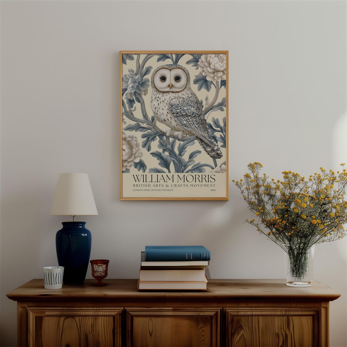 William Morris Owl Blue Floral Vintage Botanical Style Poster - Image 4