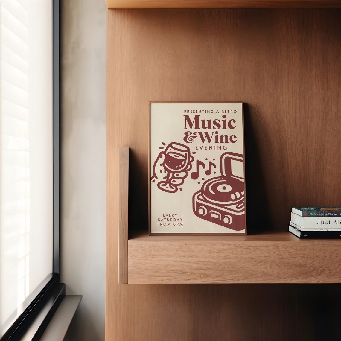Retro Music And Wine Evening Groovy Vinyl Record Player Bar Poster - Image 2