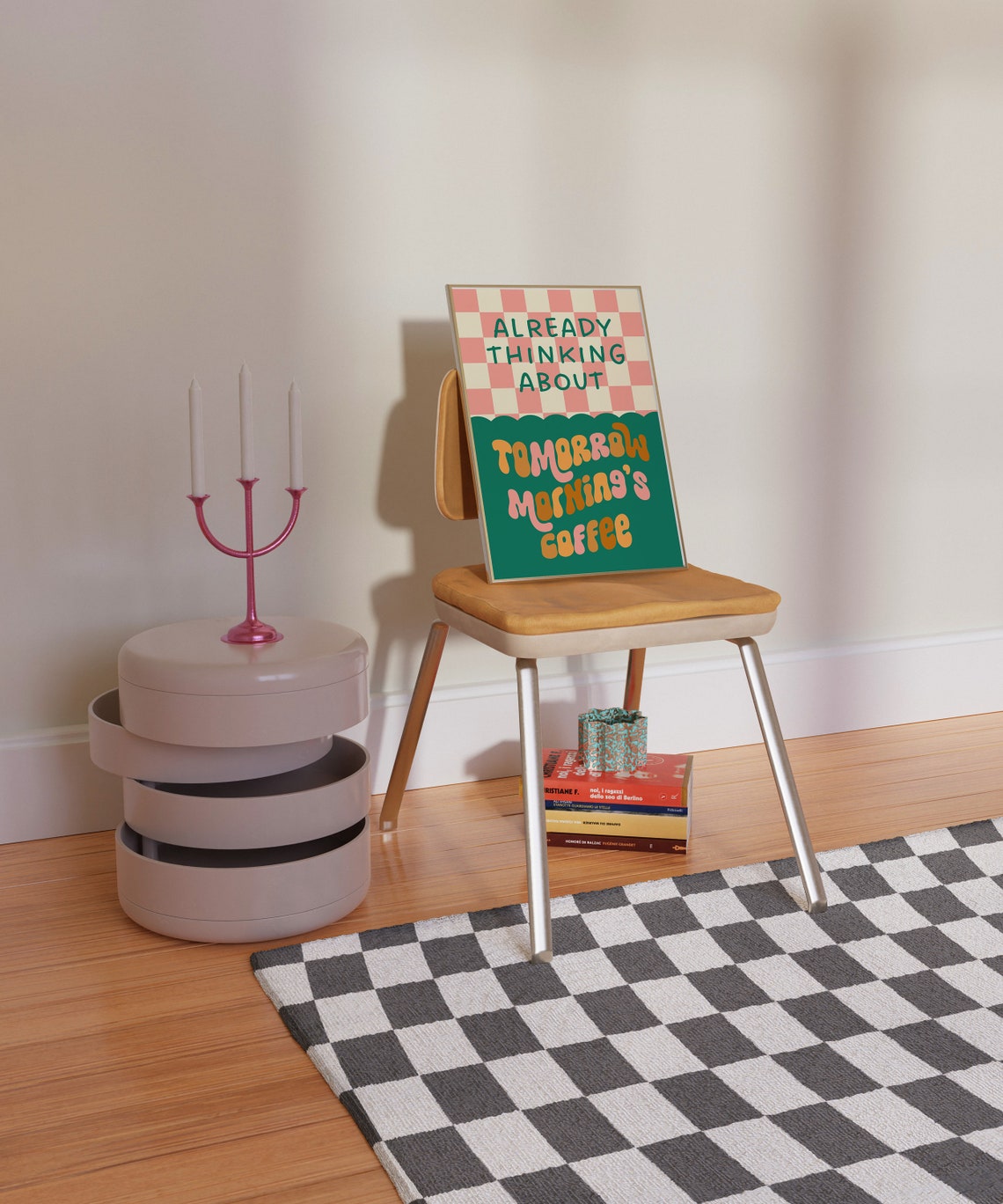 Already Thinking About Tomorrow Mornings Coffee Checkerboard Poster - Image 3