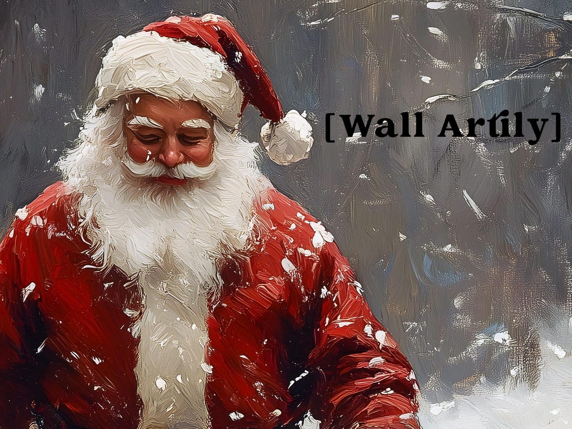 Santa Claus Walking With Reindeer Snowy Forest Christmas Poster - Image 5