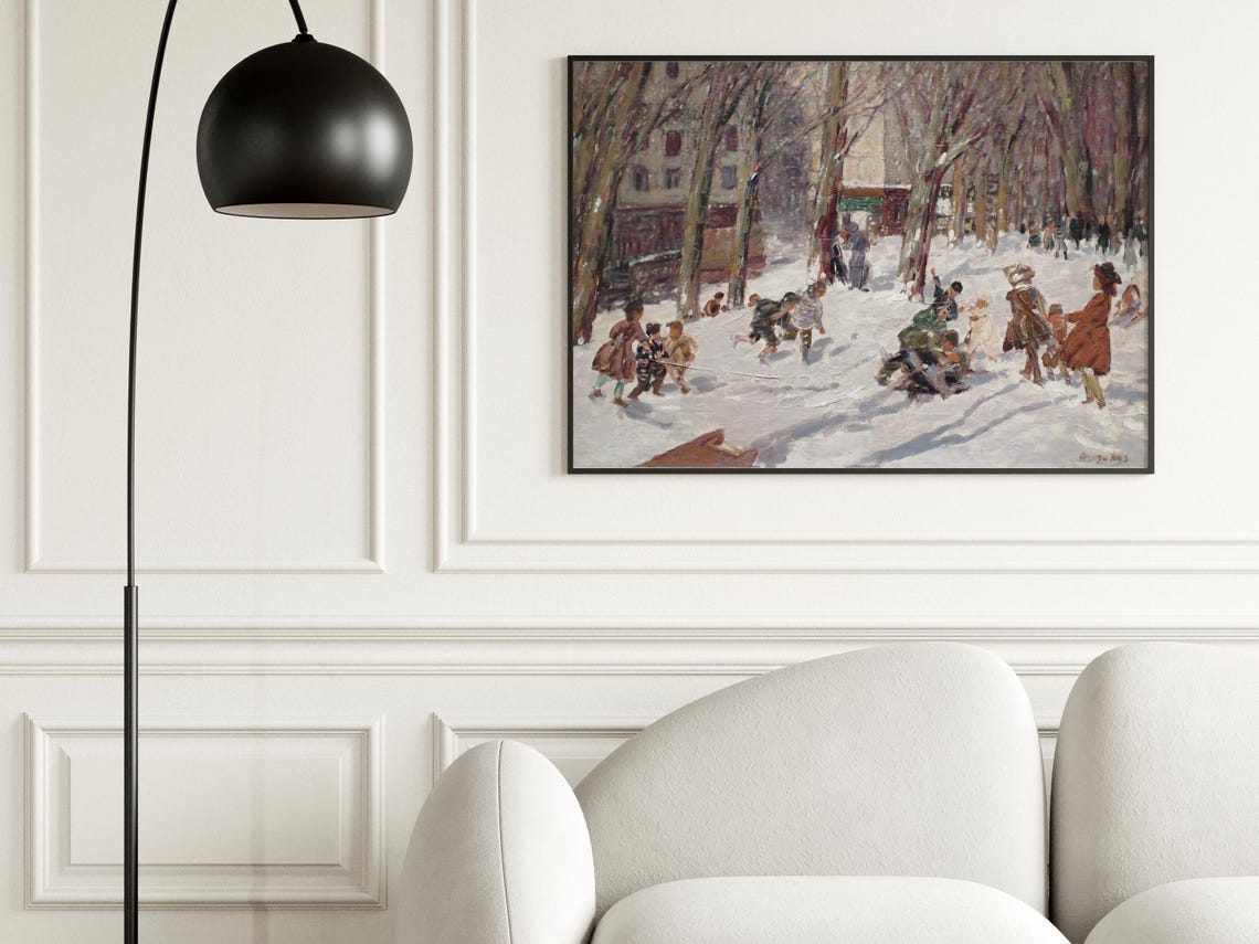Vintage Winter Wall Art Antique Oil Painting Winter Scene Christmas Holiday Art Farmhouse Country Decor Print - Image 5