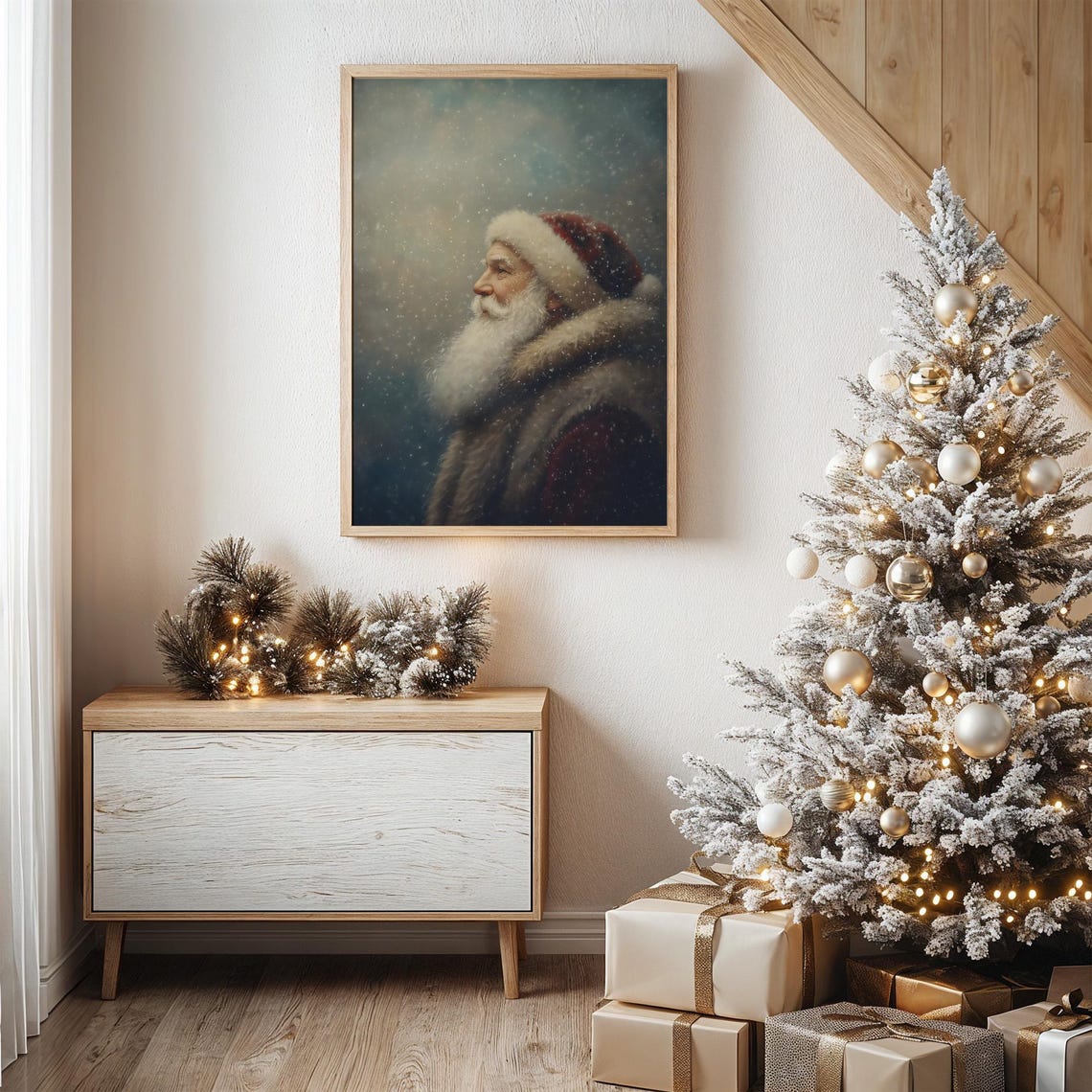 Santa Claus Profile Portrait In Falling Snow Painterly Poster - Image 6