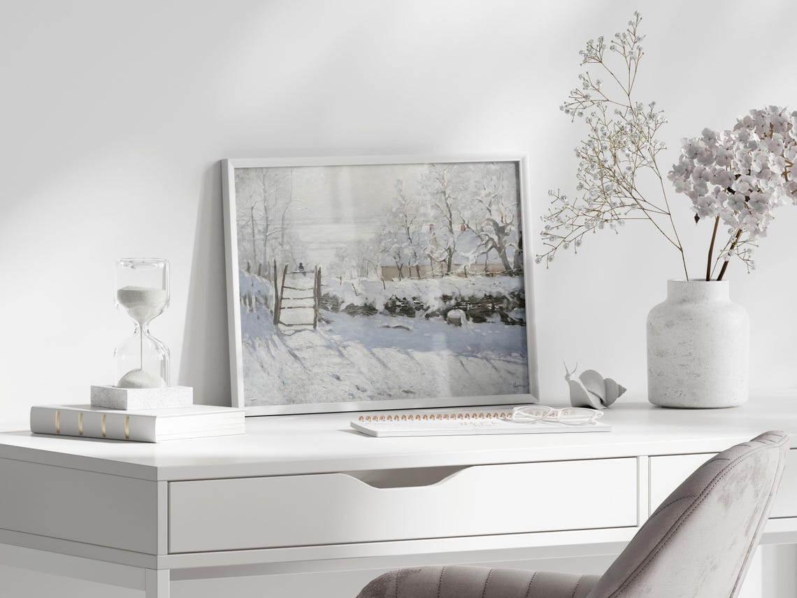 Claude Monet Snowy Winter Landscape With Wooden Gate Painting Poster - Image 2