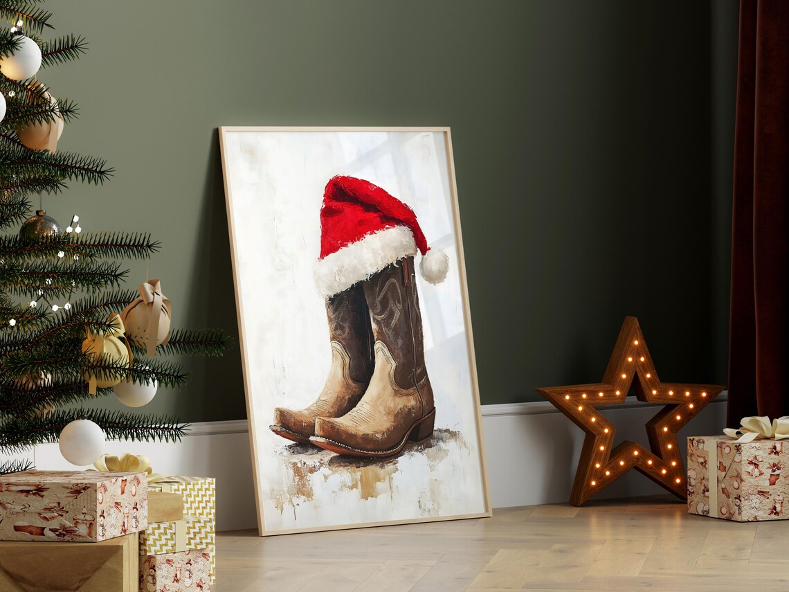Christmas Cowboy Boots Holiday Western Art Print - Image 5