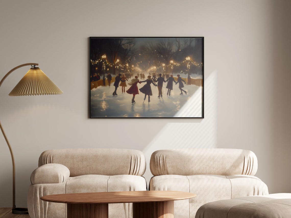 Vintage Couples Ice Skating On A Frozen Rink At Night Poster - Image 5
