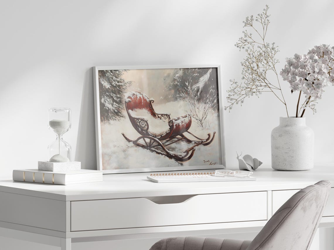 Antique Red Sleigh Covered In Snow In A Winter Forest Poster - Image 3