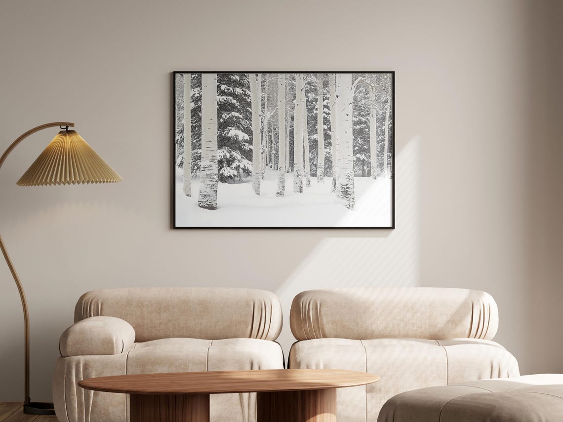 White Birch Trees Snowy Forest Minimal Winter Landscape Poster - Image 4