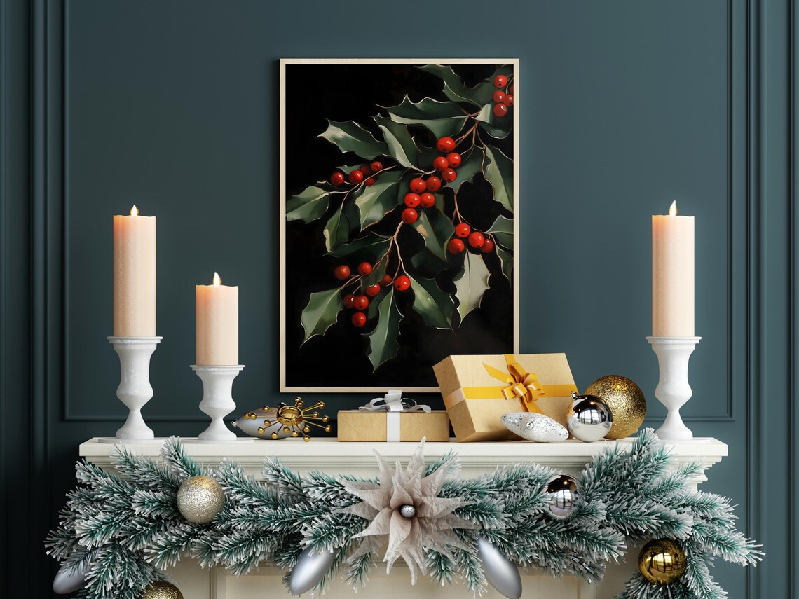 Christmas Berry Holly Dark Academia Wall Art - Image 5