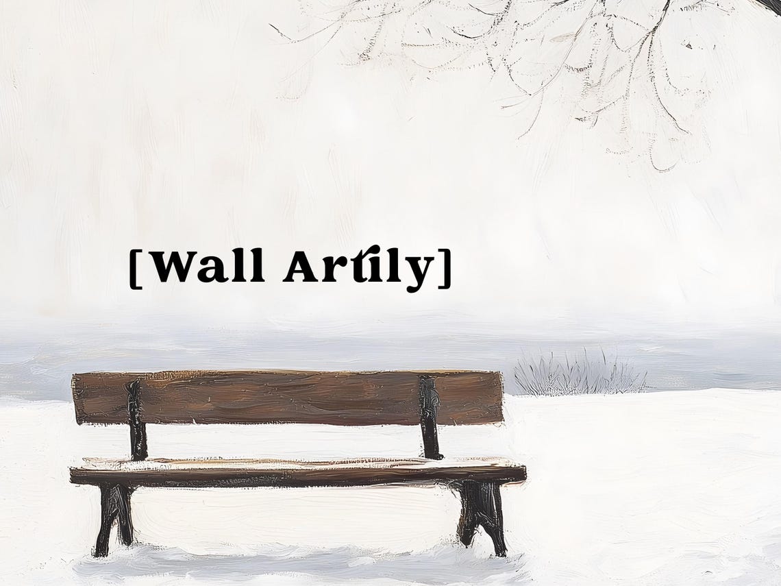 Snowy Park Bench Bare Tree Minimalist Winter Landscape Poster - Image 6