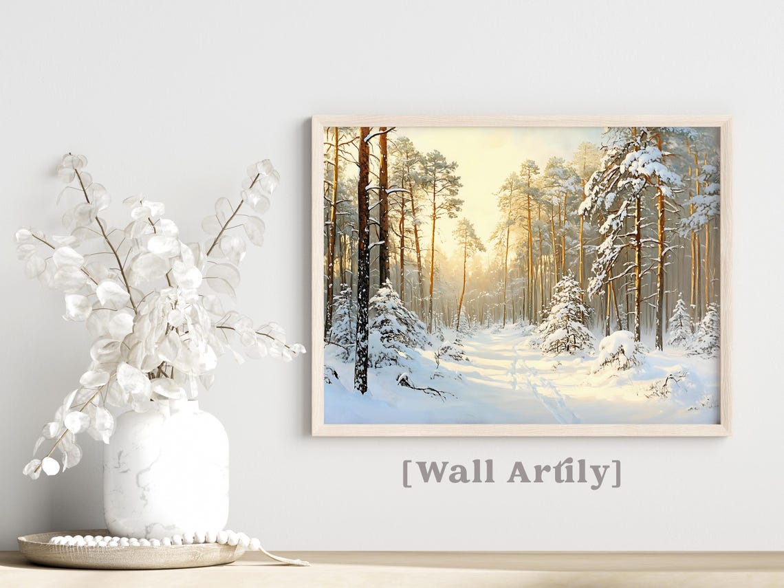 Snowy Pine Forest Golden Morning Light Winter Landscape Poster - Image 4