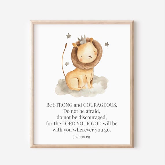 Christian Nursery Decor Kids Bible Verse Wall Art Be Strong And Courageous Joshua 19 Scripture Print Baby Boy Safari Jungle