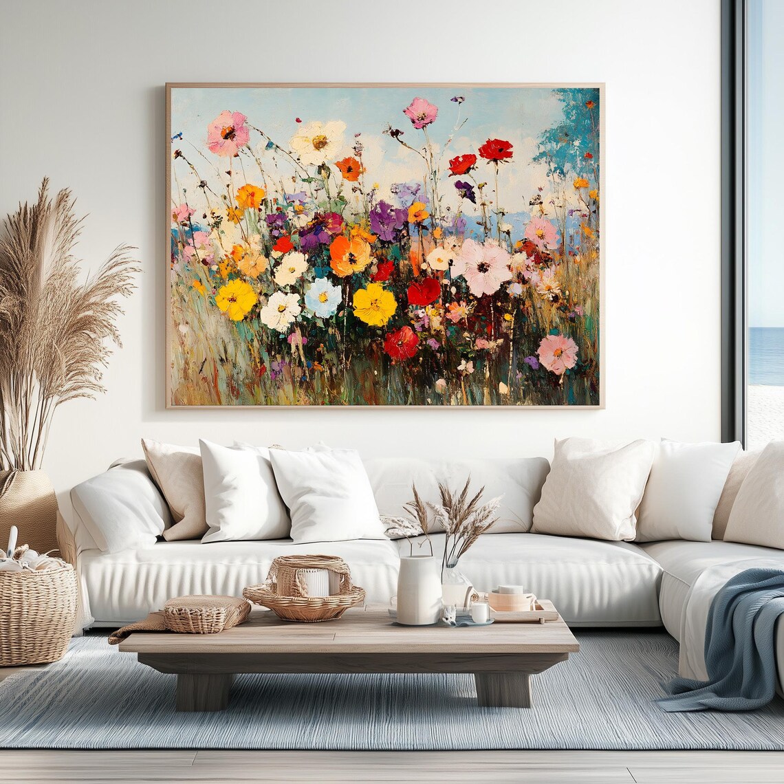 Wildflower Dreamscape Colorful Cosmos Meadow Summer Bloom Wall Art