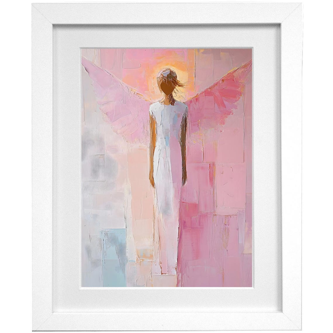 Soft Pink Angel Abstract Painting Faceless Guardian Wall Art