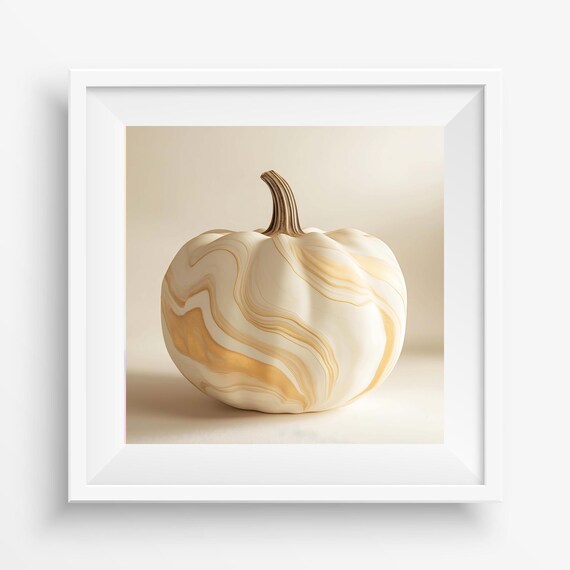 Elegant Marbled Gold White Pumpkin Minimalist Fall Halloween Poster