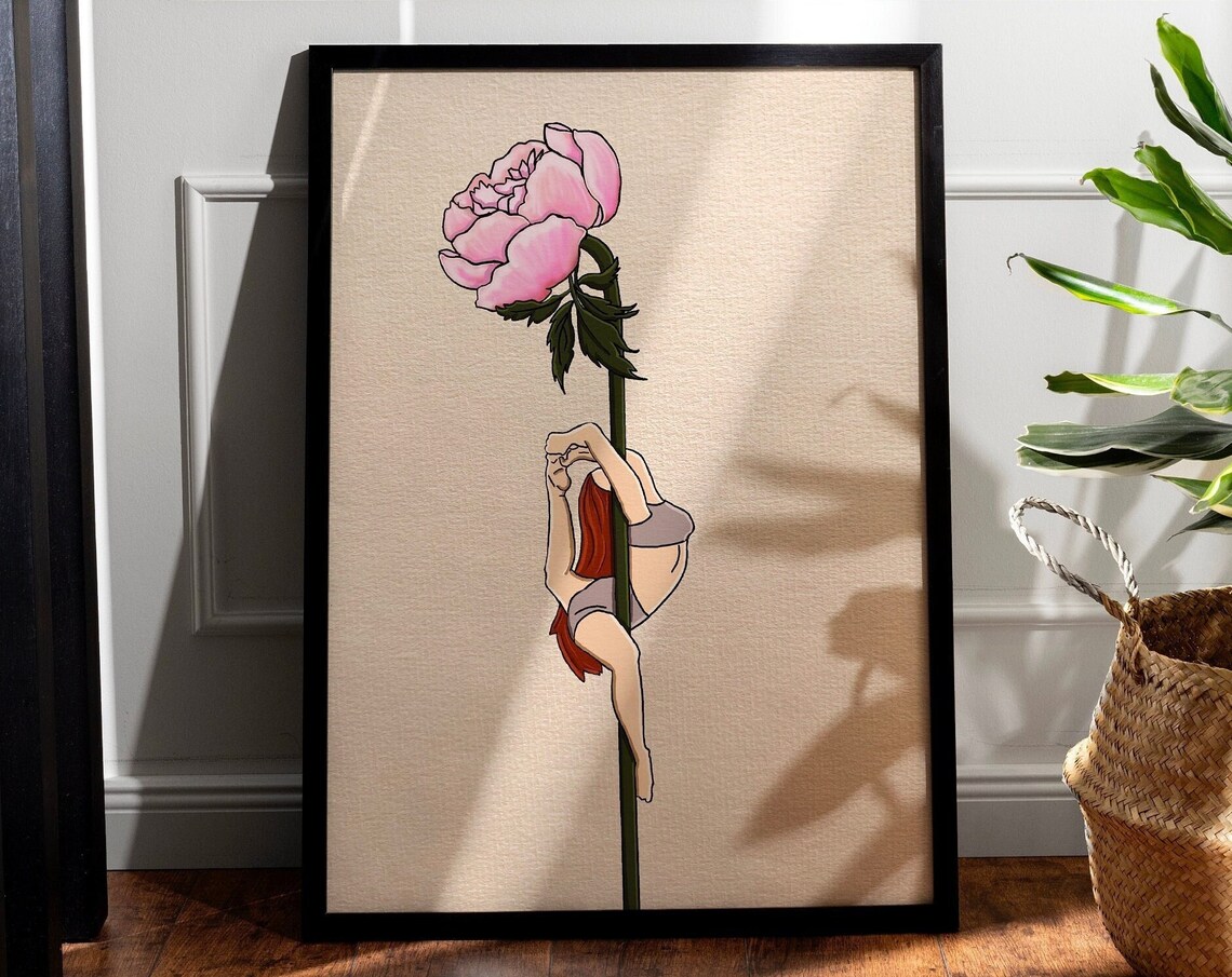 Pole Dance Flower Print, Peony Art Poster