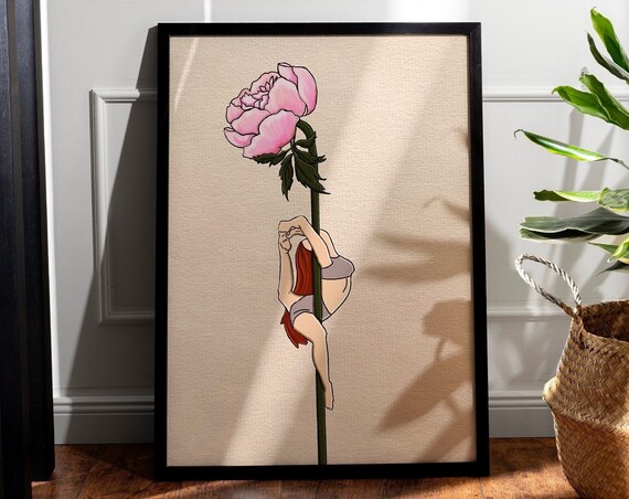 Pole Dance Flower Print, Peony Art Poster