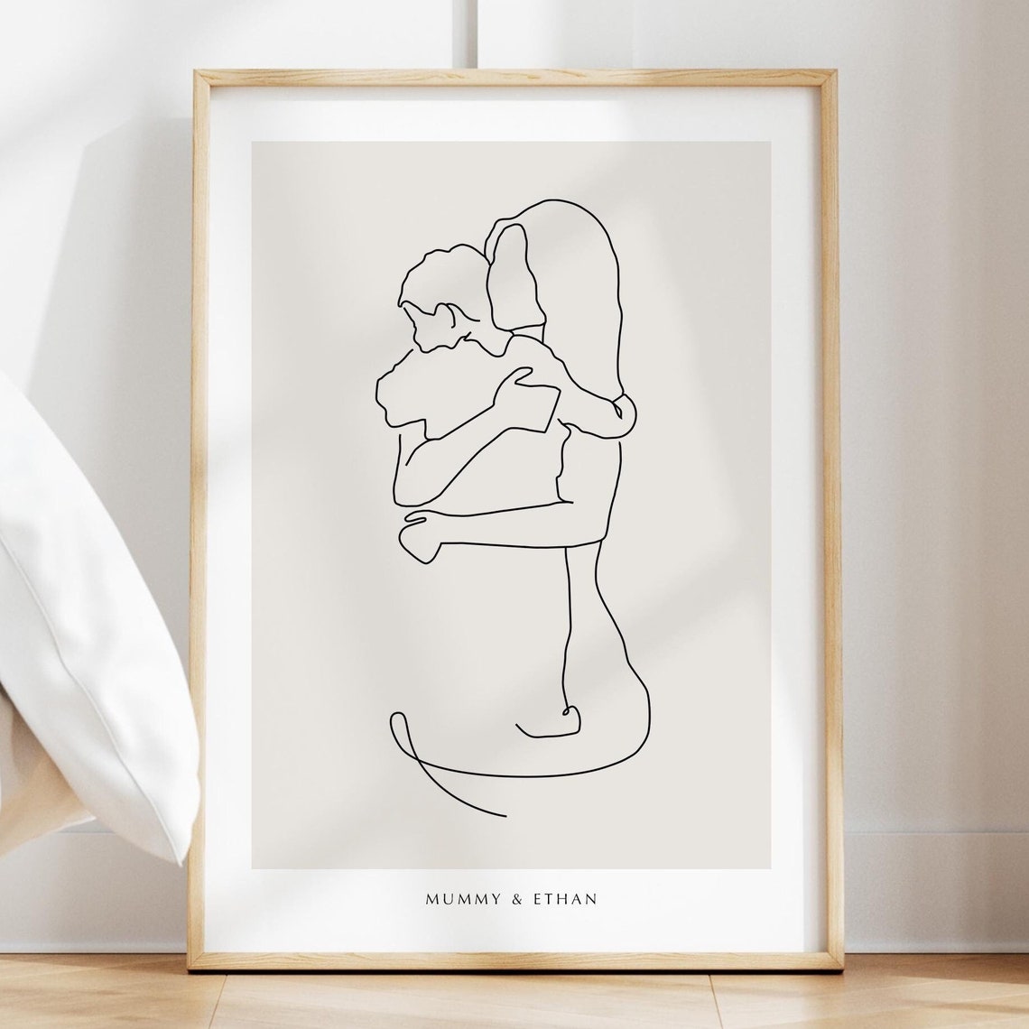Mother and Son Warm Hug Personalized Line Art Drawing Poster
