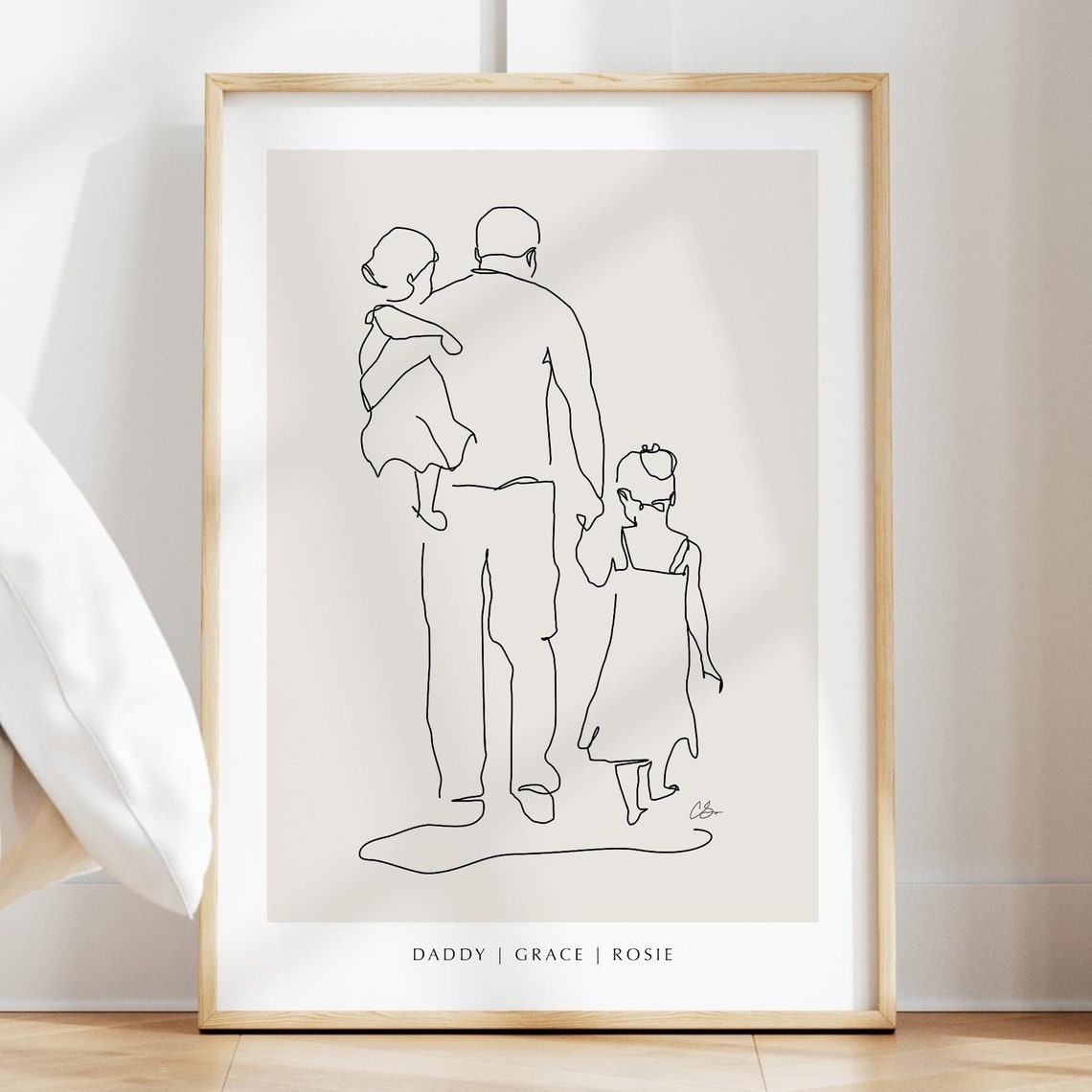 Personalised Daddy Print Father And Daughters Art Line Art Daddy Print Daddy Drawing Gift For Dad Personalised Print Gift For Dad Art