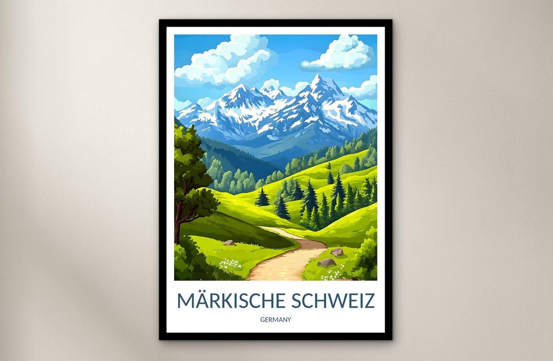 Markische Schweiz Germany Snowy Alpine Mountain Valley Travel Poster