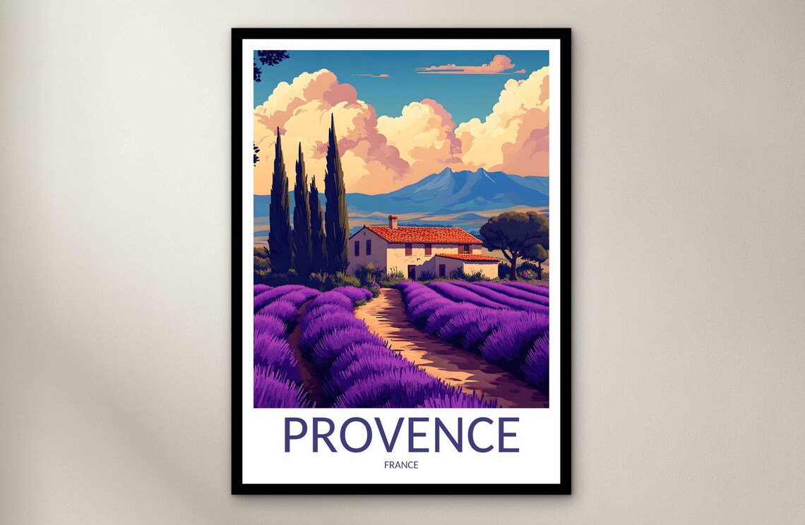 Provence France Lavender Fields Farmhouse Cypress Travel Poster
