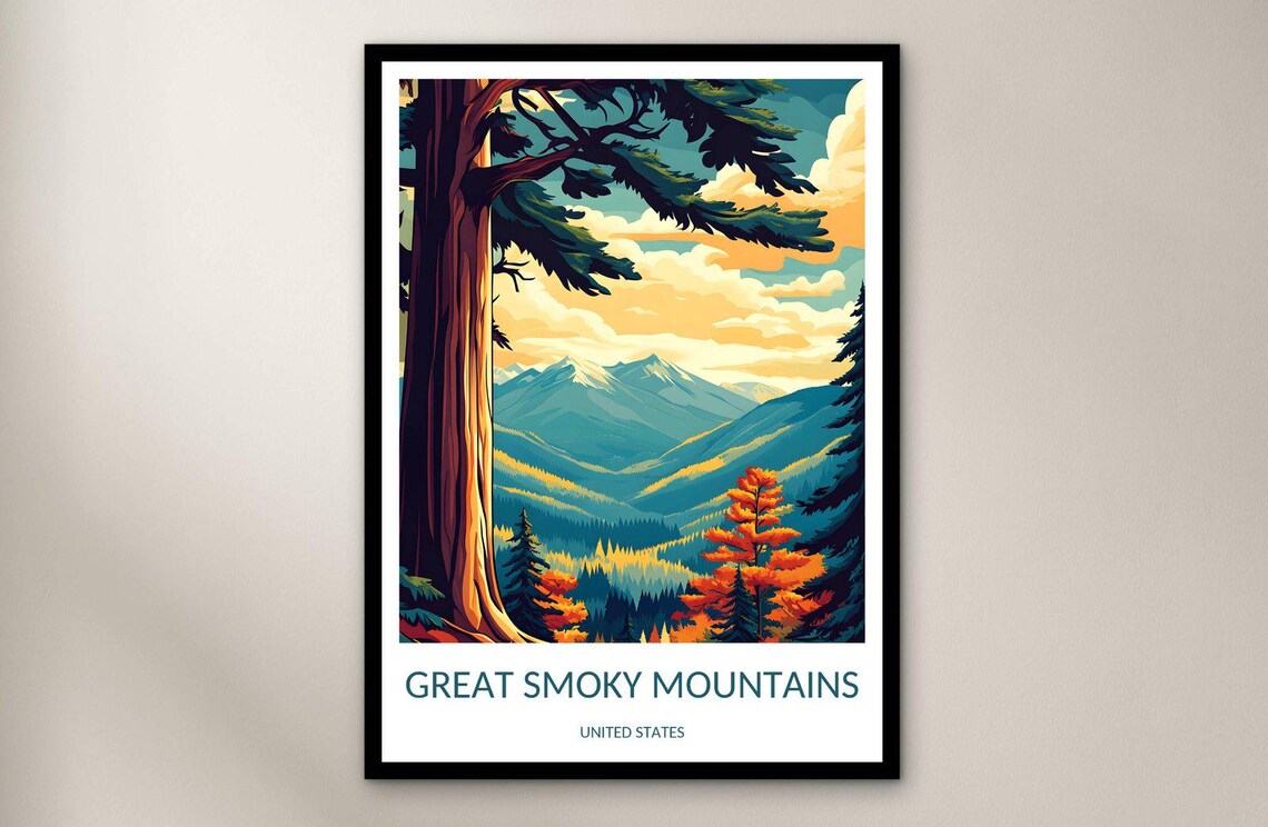 Great Smoky Mountains United States Autumn Ridges Vintage Travel Poster