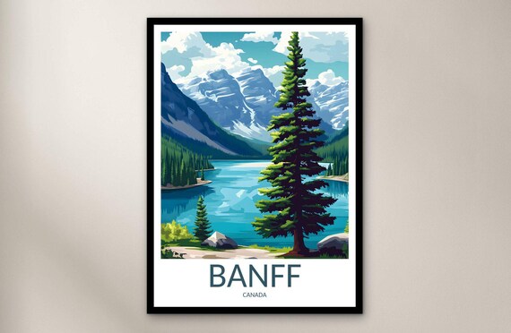 Banff Canada Turquoise Lake Tall Spruce Forest Scenic Travel Poster