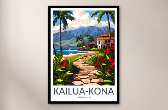 Kailuakona Travel Poster Wall Art Print United States Home Decor Gift North America Illustration