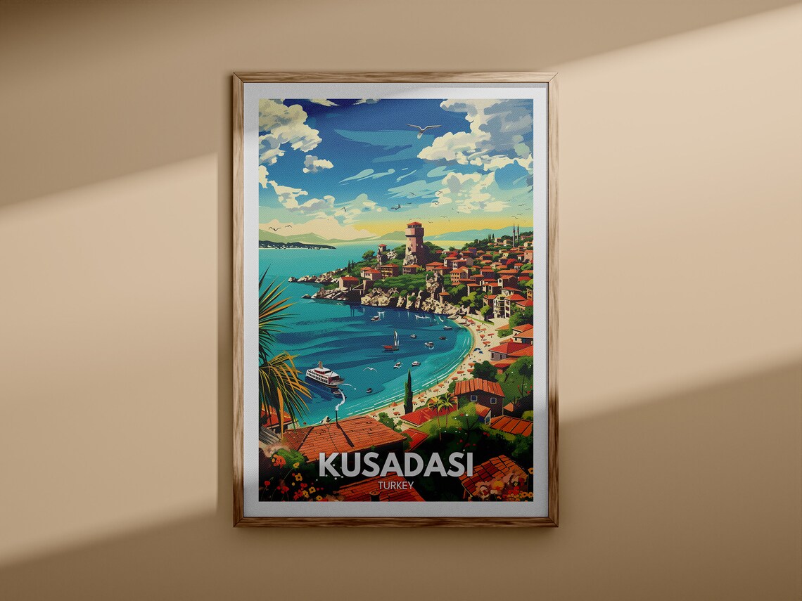 Kusadasi Turkey Aegean Coast Harbor Town Retro Travel Poster - Image 3