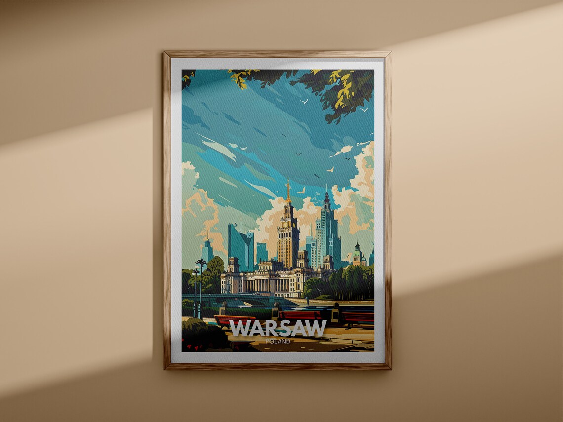 Warsaw Poland Travel City Skyline Vintage Style Travel Poster - Image 3
