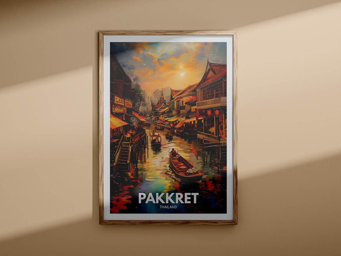 Pakkret Thailand Floating Market Evening Sunset Canal Travel Poster - Image 3