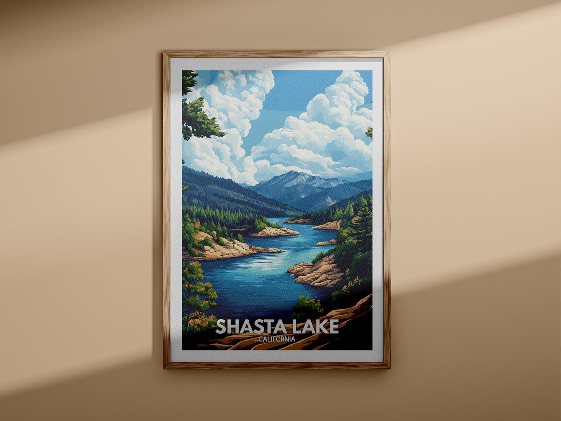 Shasta Lake California Mountain Pines Vintage Style Travel Poster - Image 3