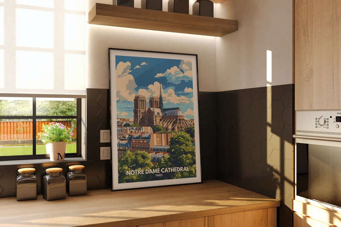 Notre Dame Cathedral Paris Gothic Landmark Vintage Travel Poster - Image 2