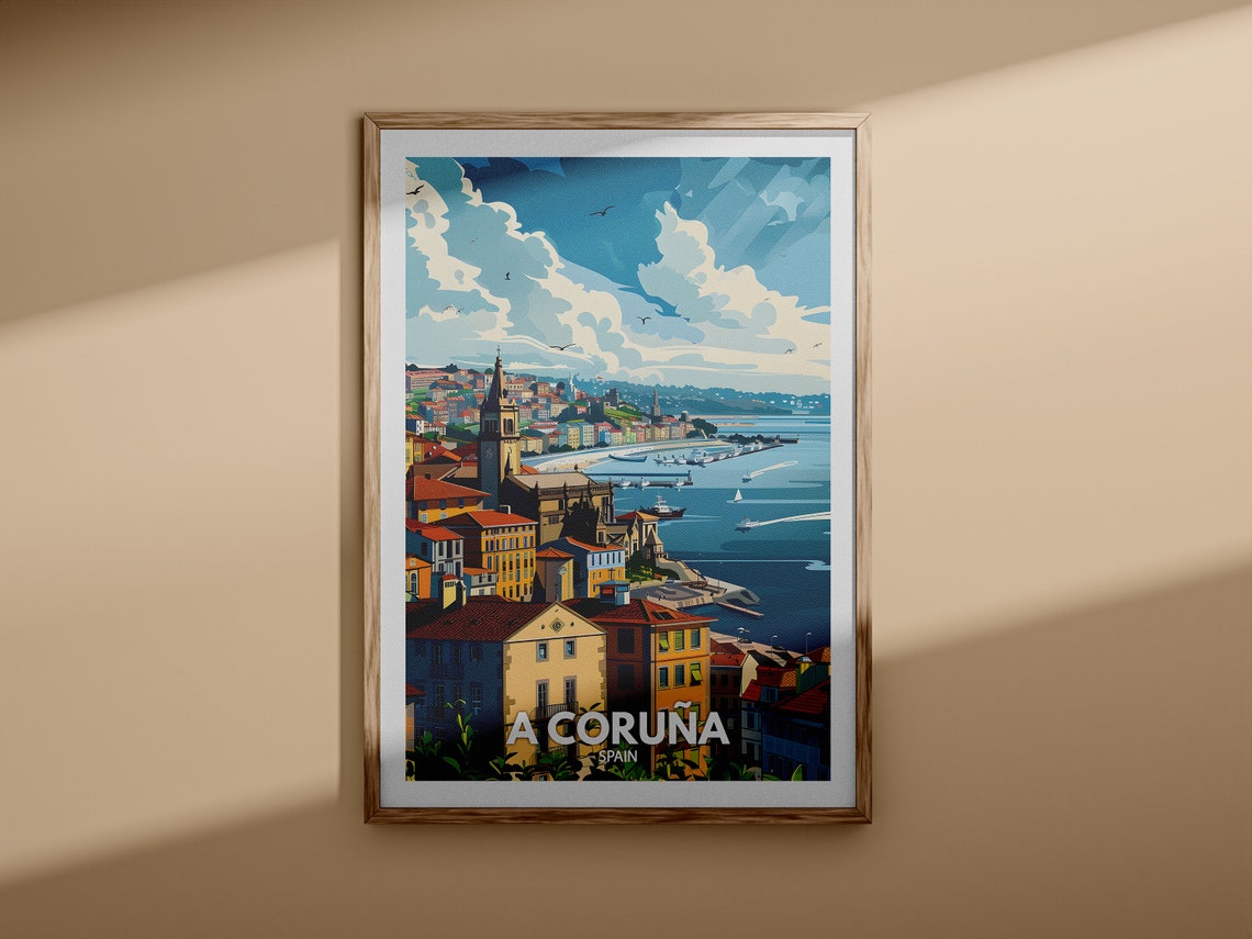 A Coruña Spain Galicia Coast Harbor Old Town Seaside Travel Poster - Image 3