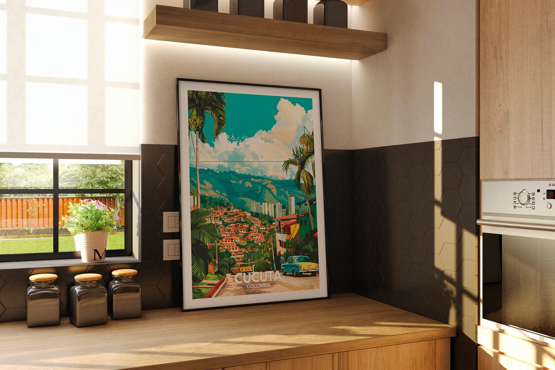 Cucuta Colombia Hillside Town Red Roofs Mountain Vintage Poster Art - Image 2