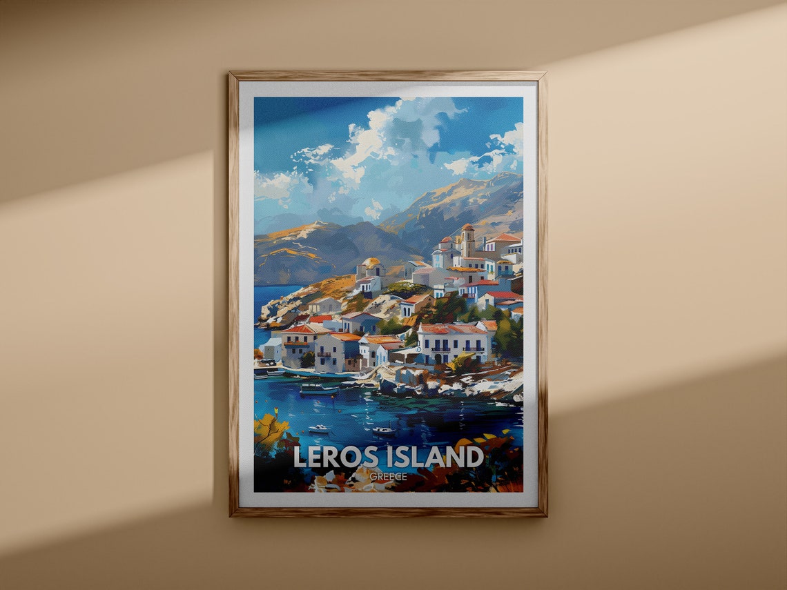 Leros Island Greece Harbor Whitewashed Village Travel Poster - Image 3