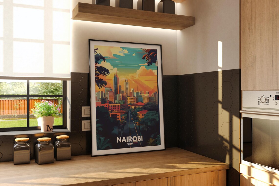Nairobi Kenya City Skyline Sunset Palms African Travel Poster - Image 2
