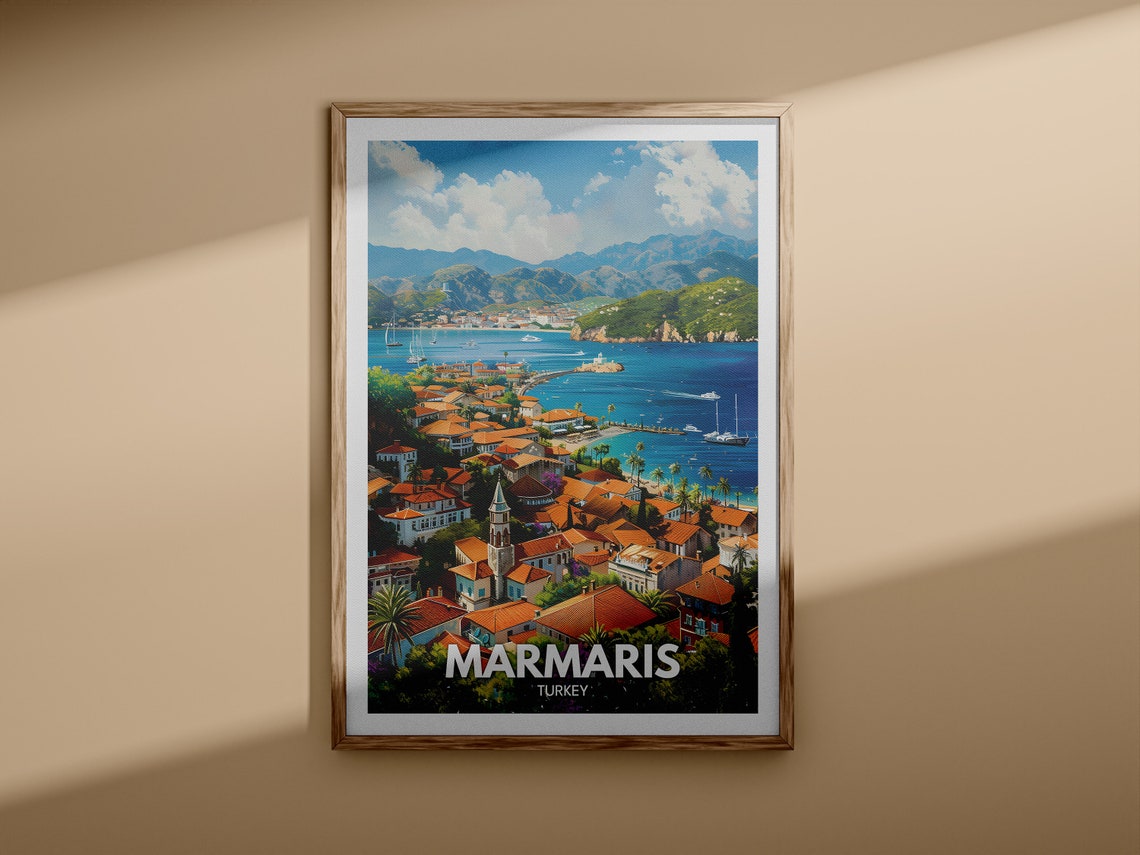 Marmaris Turkey Red Roof Coastal Harbor Mountain Town Poster - Image 3