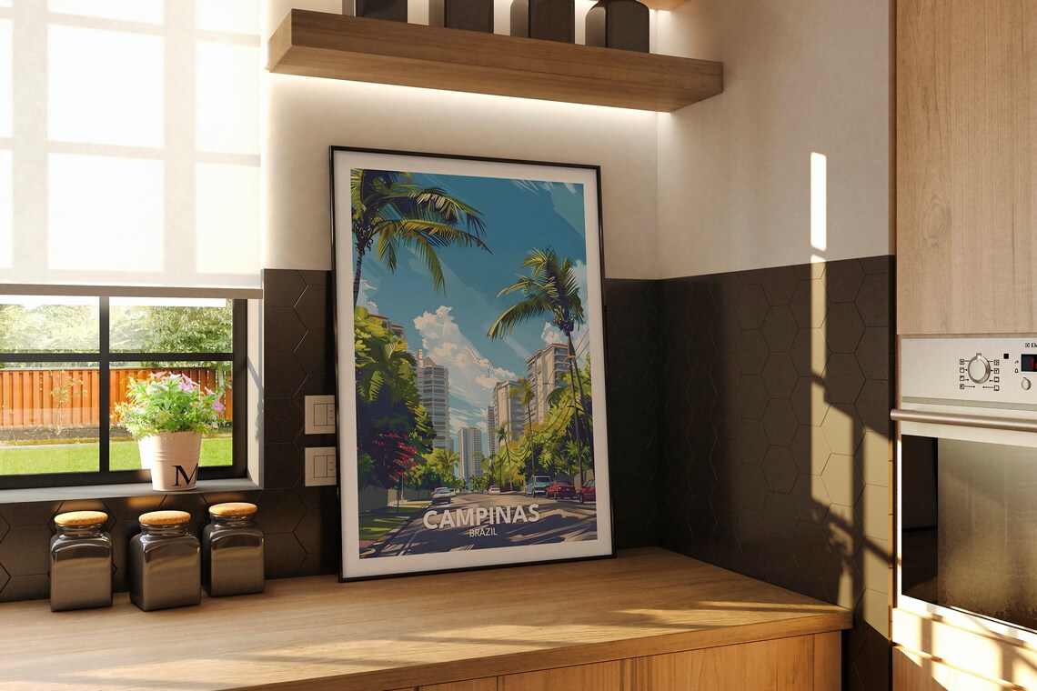 Campinas Brazil Palm Lined City Avenue Vintage Travel Poster Art - Image 2