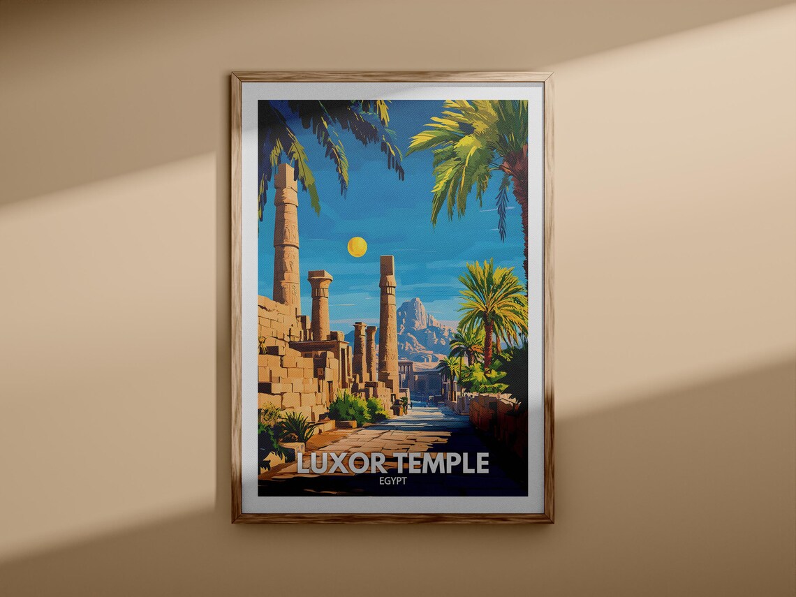 Luxor Temple Egypt Ancient Ruins Palm Tree Vintage Travel Art Poster - Image 3