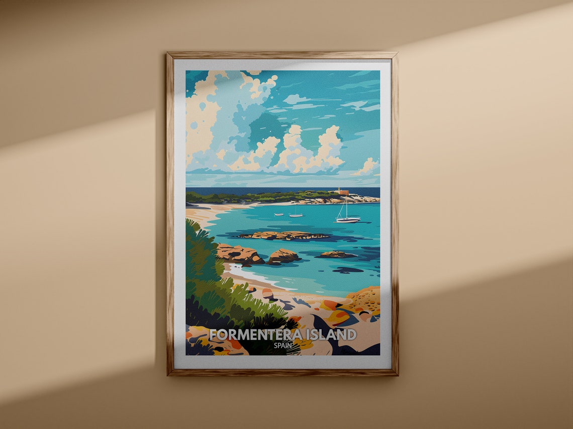 Formentera Island Spain Turquoise Bay Sailboats Travel Poster - Image 3