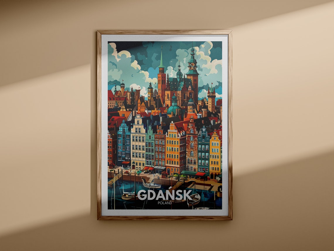Gdansk Colorful Waterfront Old Town Harbor Poland Travel Poster - Image 3