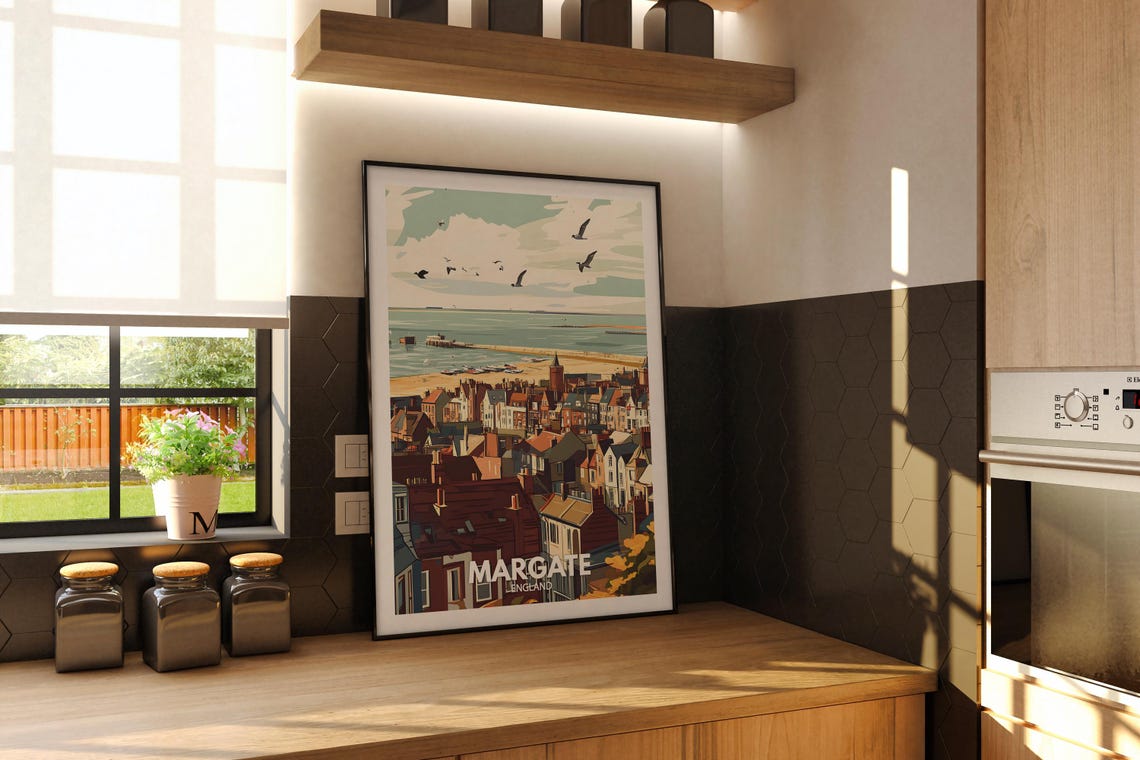 Margate England Seaside Town Pier Rooftops Gulls Vintage Poster - Image 2